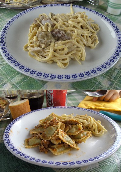 Tolle Pasta - oben mit Steinpilzen; unten mit Ragout